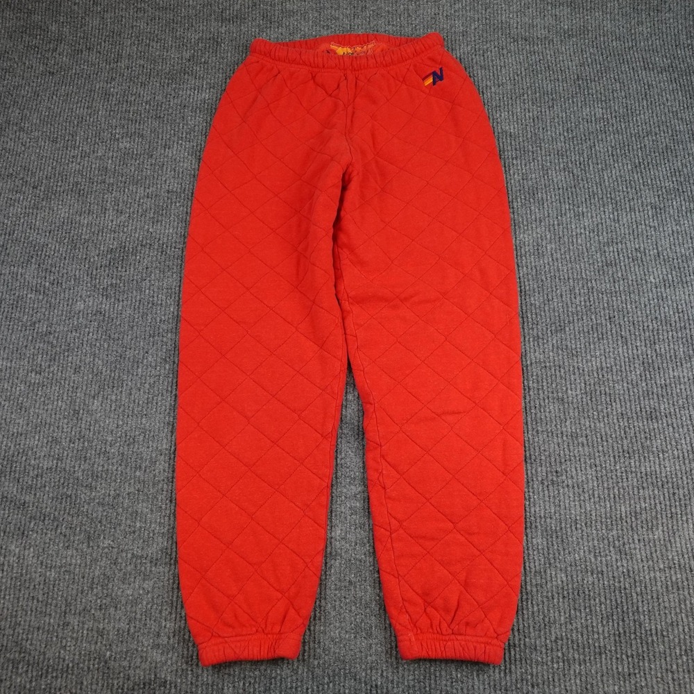 Aviator Nation Quilted Sweatpants Womens Medium Red Elastic Waist Made USA